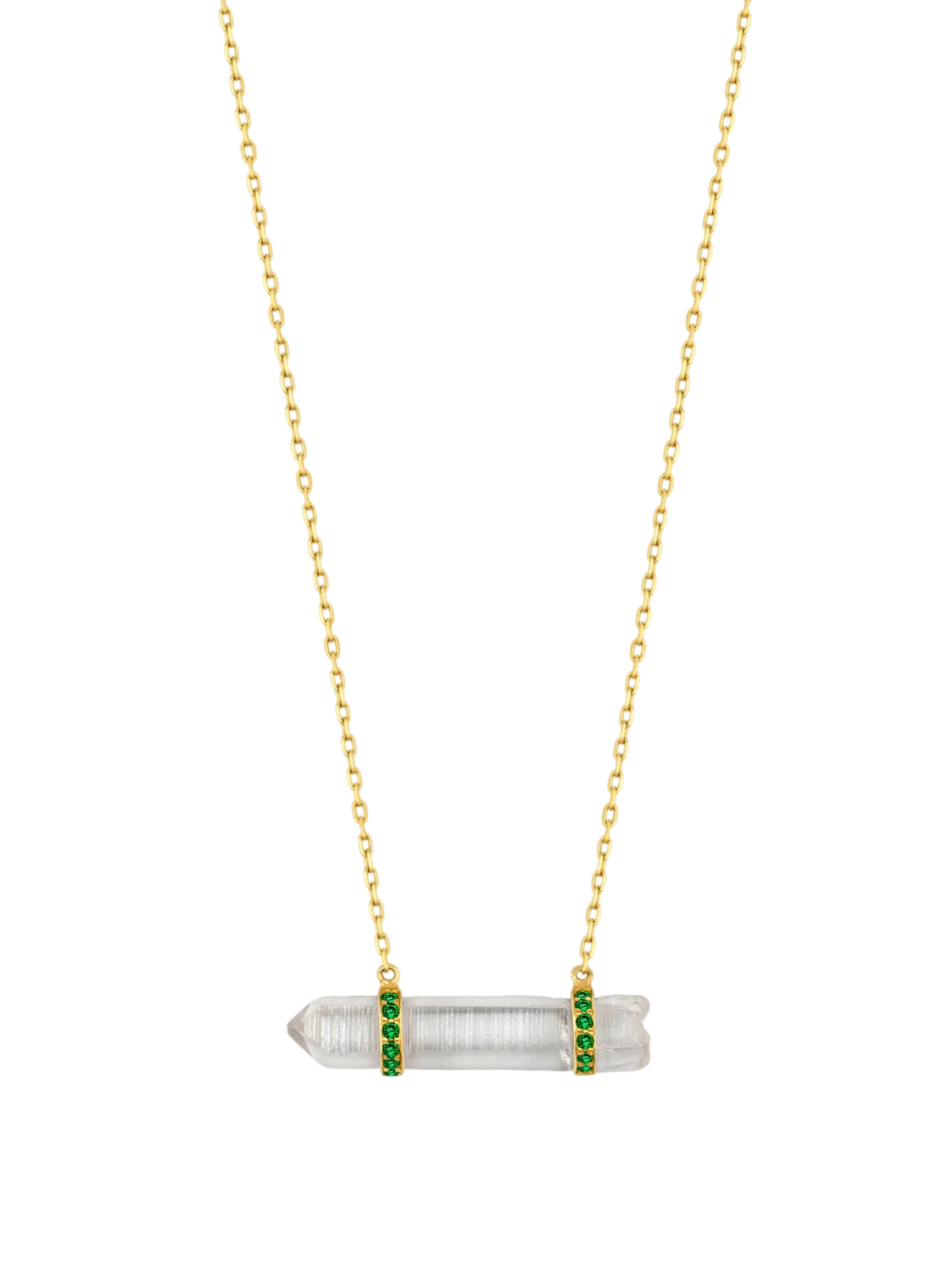 Crystalline Crystal Quartz Emerald Double Bar Necklace